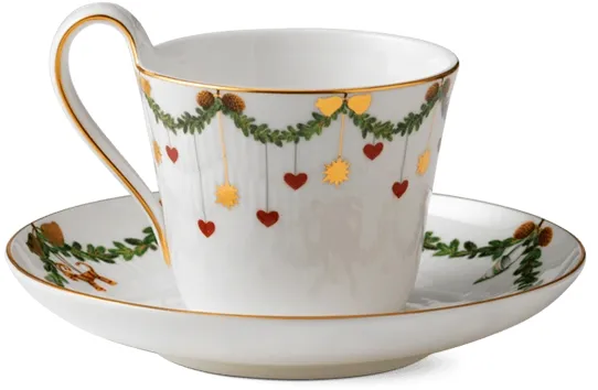 Royal Copenhagen Stjerne Riflet Navidad taza con asa alta y platillo - 24 cl